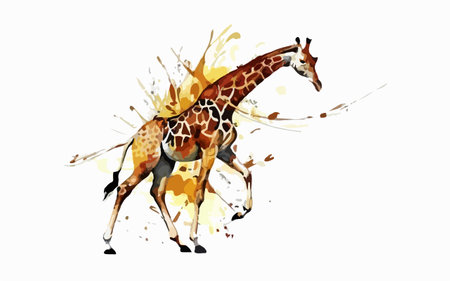 Giraffe with splash isolated on white background. Watercolor illustrationのイラスト素材