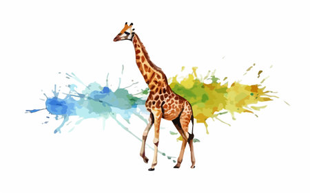Giraffe on watercolor splash background. Hand drawn vector illustration.のイラスト素材