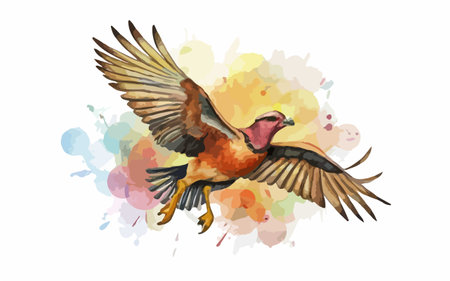 Pigeon flying over watercolor splashes. Vector illustration.のイラスト素材