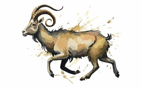 Goat running on white background. Vector illustration of a goat.のイラスト素材