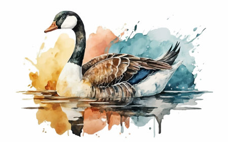 Watercolor illustration of a goose on a watercolor background. Hand-drawn illustrationのイラスト素材