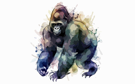 Gorilla watercolor painting on white background. Vector illustration.のイラスト素材