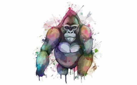 Gorilla in watercolor splashes. Grunge vector illustrationのイラスト素材