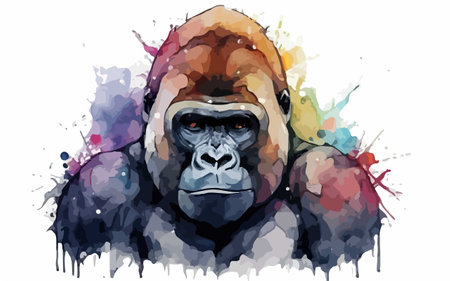 Gorilla vector illustration. Grunge watercolor background.のイラスト素材