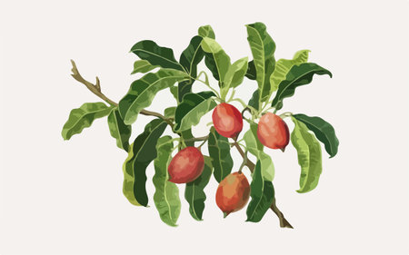 Carissa carandas tree with fruits and leaves. Vector illustration.のイラスト素材