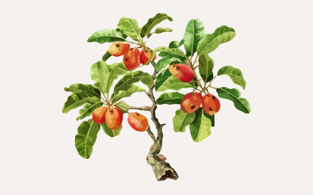 Illustration of a branch of a tree with fruits and leaves.のイラスト素材