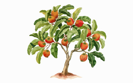 Mango tree isolated on white background. Hand drawn vector illustration.のイラスト素材
