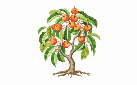 Illustration of a tree with ripe apples on a white background.のイラスト素材