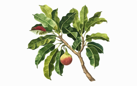 Mango tree isolated on white background. Watercolor hand drawn illustrationのイラスト素材