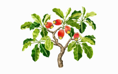 Cashew fruit tree isolated on white background. Realistic vector illustration.のイラスト素材