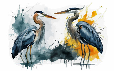 Watercolor illustration of a great blue heron and heron.のイラスト素材