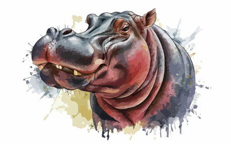 Hippo. Watercolor illustration of a hippopotamus.のイラスト素材