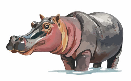 Hippopotamus isolated on a white background. Vector illustration.のイラスト素材