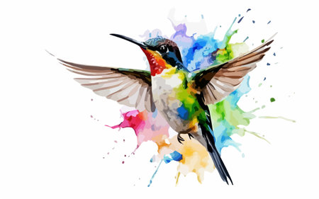 Watercolor hummingbird isolated on white background. Hand drawn vector illustration.のイラスト素材