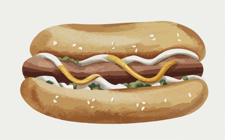 Illustration of a hot dog with mustard and mayonnaise.のイラスト素材