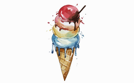 Ice cream in a waffle cone. Vector illustration on white background.のイラスト素材
