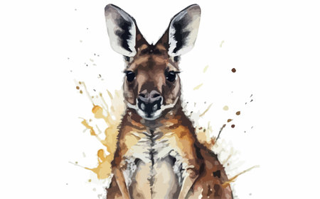 Kangaroo watercolor illustration. Hand drawn kangaroo.のイラスト素材