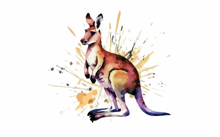 Kangaroo isolated on white background. Watercolor hand drawn illustrationのイラスト素材