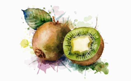 Kiwi fruit with watercolor splashes. Vector illustration.のイラスト素材