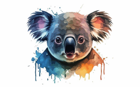 Cute koala with splashes of watercolor. Vector illustration.のイラスト素材