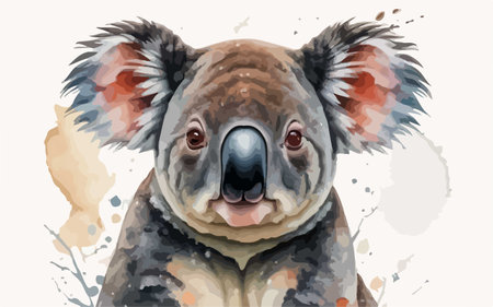Cute koala portrait with watercolor splashes. Vector illustration.のイラスト素材