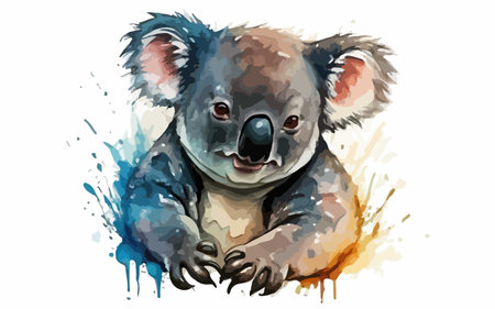 Cute koala with watercolor splashes. Vector illustration.のイラスト素材