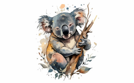 Watercolor illustration of koala bear with eucalyptus branchのイラスト素材