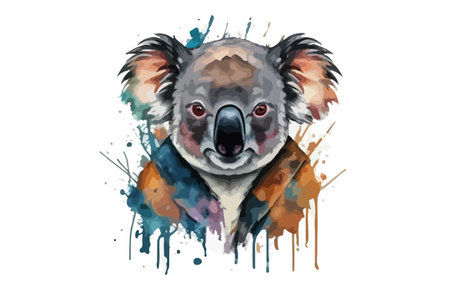 Cute koala. Hand drawn vector illustration with watercolor splashes.のイラスト素材