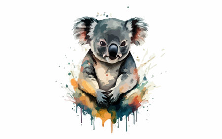 Cute koala with watercolor splashes. Vector illustration.のイラスト素材