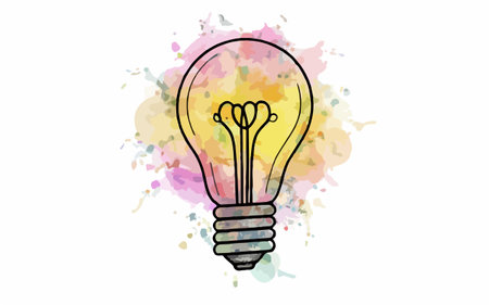Illustration of a lightbulb on a colorful watercolor backgroundのイラスト素材