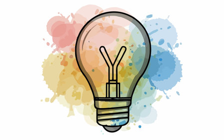 Illustration of a lightbulb on a colorful watercolor backgroundのイラスト素材