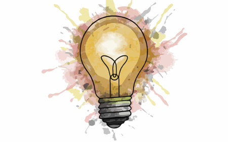 Illustration of a lightbulb on watercolor splashes backgroundのイラスト素材