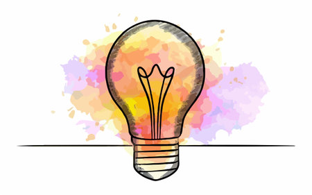 Illustration of a light bulb on a colorful watercolor background.のイラスト素材
