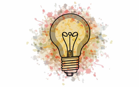 Illustration of a lightbulb with watercolor splashes backgroundのイラスト素材
