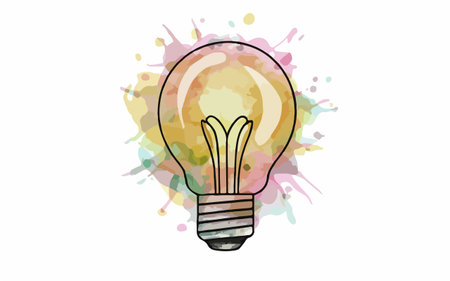 Illustration of a lightbulb on a watercolor background.のイラスト素材