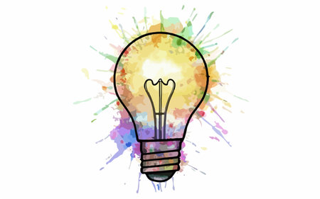 Illustration of a lightbulb on a colorful watercolor backgroundのイラスト素材