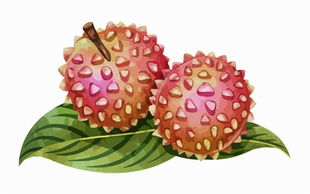 Lychee fruit isolated on white background. Vector illustration in watercolor style.のイラスト素材