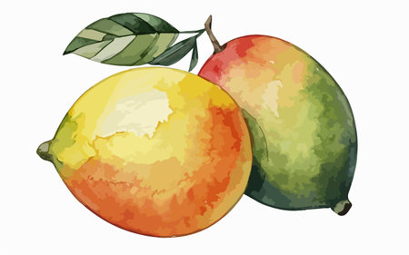 Mango fruit illustration on a white background. Watercolor style.のイラスト素材