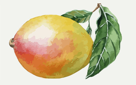 Lemon with leaves on a white background. Vector illustration in watercolor style.のイラスト素材