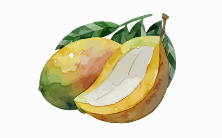 Watercolor mango fruit isolated on white background. Hand drawn illustration.のイラスト素材