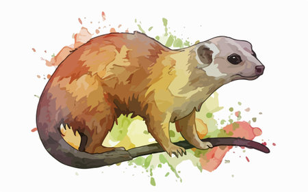 Meerkat on a branch. Watercolor hand drawn illustration.のイラスト素材