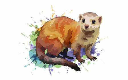 Illustration of a ferret on a white background. Watercolorのイラスト素材