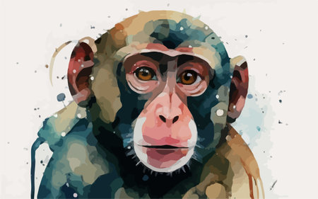 Portrait of a monkey in watercolor style. Vector illustration.のイラスト素材