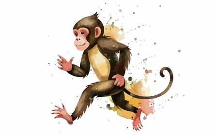 Monkey with splashes of paint on a white background. Vector illustrationのイラスト素材