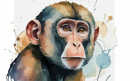 Chimpanzee in watercolor style. Hand drawn vector illustration.のイラスト素材