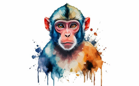Monkey. Watercolor painting on white background. Vector illustration.のイラスト素材