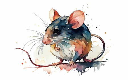 Watercolor rat. Hand drawn watercolor illustration isolated on white backgroundのイラスト素材