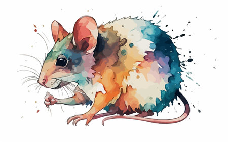 Mouse isolated on white background. Vector illustration in watercolor style.のイラスト素材