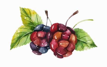 Cherry berry vector illustration. Hand drawn watercolor cherries.のイラスト素材