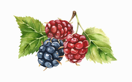 Blackberry berry. Watercolor hand drawn illustration isolated on white backgroundのイラスト素材